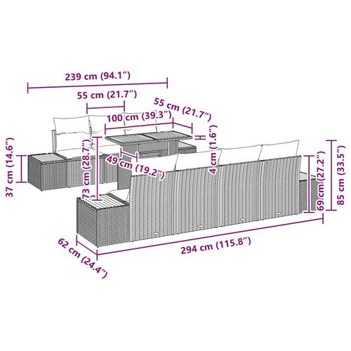 Zestaw Sof na Ogród z przechowywaniem 8 pcs Szary Polirattan na Arena.pl