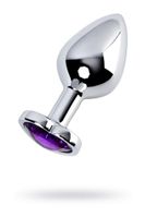silver anal plug with purple gem heart-shaped