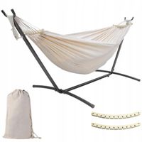 HAMAK OGRODOWY ZE STELAŻEM METALOWYM NA STOJAKU BEŻOWY BOHO TARAS + TORBA