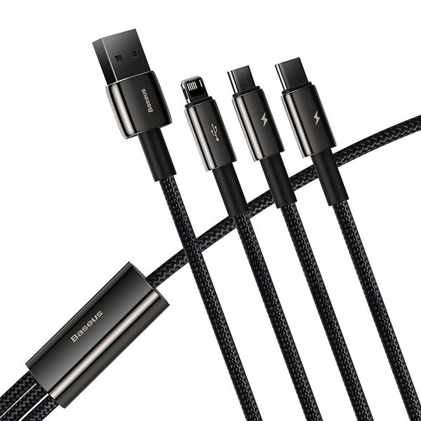 kabel usb 3w1 baseus tungsten gold, usb do micro usb / usb-c / zdjęcie 2