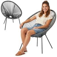 Owalne krzesło ogrodowe, wys. 86 cm rattanowy fotel ażurowy szare
