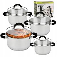 Komplet 4 garnków nierdzewnych+ pokrywki indukcja
