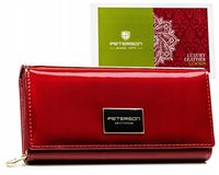 Portfel damski RFID czerwony PETERSON ze skóry naturalnej lakier na prezent