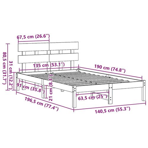 Ramka łóżka Brązowy 135 x 190 cm Lite drewno sosnowe na Arena.pl