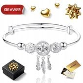 BRANSOLETKA DAMSKA SREBRNA 925 ŁAPACZ SNÓW GRAWER PREZENT REGULOWANA