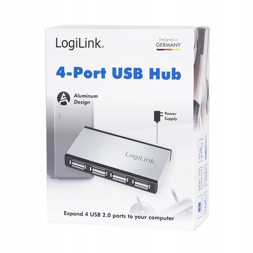 HUB USB 2.0 4-portowy koncentrator z zasilaczem Logilink aluminiowa obudowa na Arena.pl