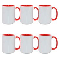 Zestaw 6 kubków Funny 450 ml A+ z czerwonym wnętrzem i uszkiem do sublimacji