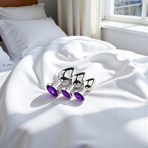 Zestaw 3 Korków Analnych Stalowych S M L Eleganckie Plug Z Kryształkami na Arena.pl