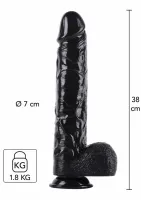 hidden desire extreme dong 38 cm - model xxl, szeroka podstawa, czarny