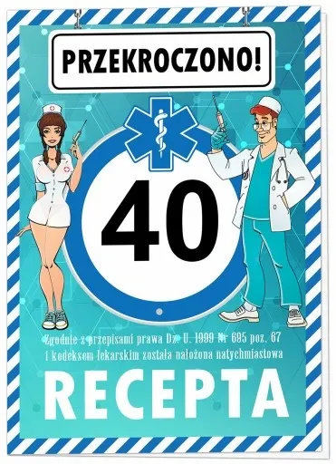 KARTKA NA URODZINY 30 40 50 60 Z RECEPTĄ 18 -99lat zdjęcie 1