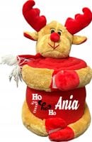 Pluszowy renifer z kocem polarowym z haftem PREZENT NA ŚWIĘTA z imieniem