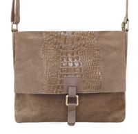 VERA PELLE torebka zamszowa listonoszka kroko z paskiem V360 taupe