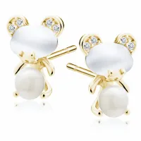 POZŁACANE SREBRNE KOLCZYKI WKRĘTKI MISIE MIŚ JASNE PERŁY CYRKONIE ULEKSYT