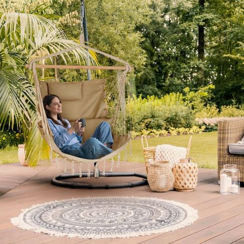 FOTEL WISZĄCY KRZESŁO BRAZYLIJSKIE HUŚTAWKA HAMAK BOHO SOIS XXL OUTTEC na Arena.pl