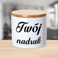 Pojemnik ceramiczny 480 ml z drewnianą bambusową przykrywką z Twoim nadrukiem
