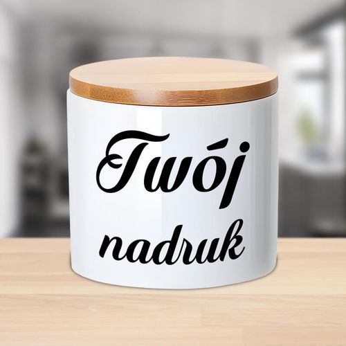 Pojemnik ceramiczny 480 ml z drewnianą bambusową przykrywką z Twoim nadrukiem na Arena.pl