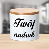 Pojemnik ceramiczny 480 ml z drewnianą bambusową przykrywką z Twoim nadrukiem