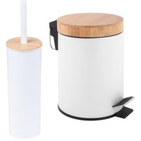 Zestaw łazienkowy kosz na śmieci - szczotka do wc - biały bambus- Yoka