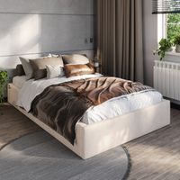ŁÓŻKO 120x200 TAPICEROWANE Z POJEMNIKIEM + STELAŻ PODWÓJNE WELUR KREM