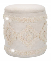 TABORET OZDOBNY Ø 35 CM BEŻOWY BOHO PUF PUFA DO SALONU SYPIALNI