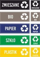 NAKLEJKI SEGREGACJA ŚMIECI nalepka NA ŚMIETNIK 30x10cm i 9,5x9,5cm ZESTAW
