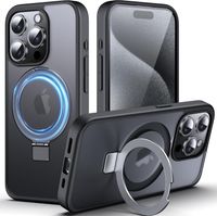 Etui iPhone 15 Pro czarne MagSafe ring stojak przezroczyste