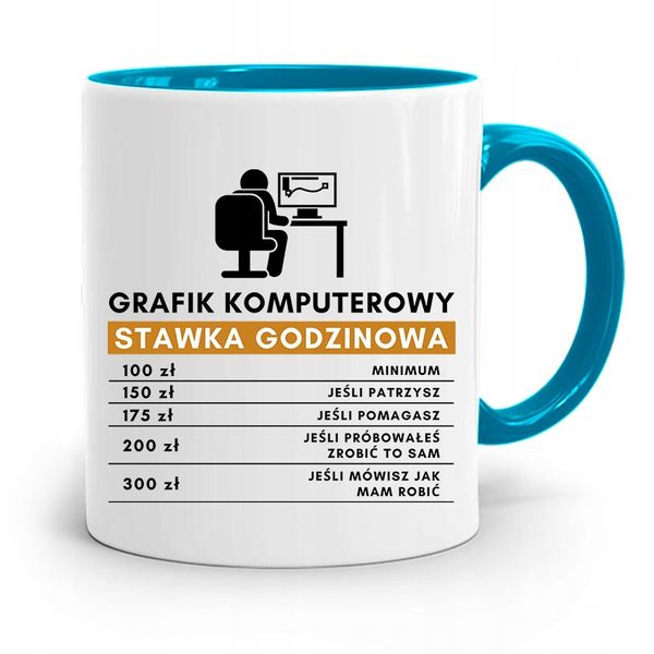 Kubek Błękitny Dla Grafika Grafik Stawka Godzinowa Z Nadrukiem Ze Zdjęciem zdjęcie 1
