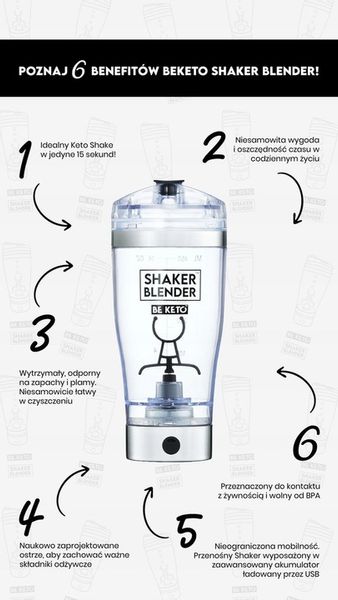 BeKeto Shaker Blender Mikser Elektryczny do Shake zdjęcie 2