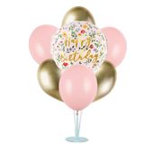 Zestaw balonów na stojaku Happy Birthday kwiaty