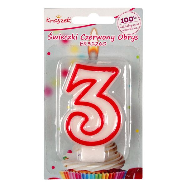 świeczka czerwony obrys "3" zdjęcie 1