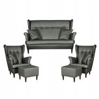 Zestaw wypoczynkowy mebli uszak Eko skóra sofa fotele pufy Family Meble