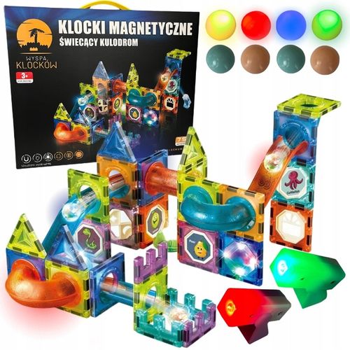 KLOCKI MAGNETYCZNE KONSTRUKCYJNE ŚWIECĄCY KULODROM TOR EDUKACYJNE PANELE 75 na Arena.pl