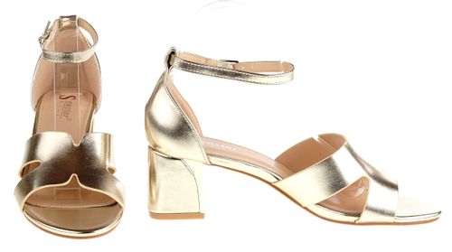 Sandały na obcasie słupku 5,5 cm. pasek złote Rozmiar obuwia - 39, Długość wkładki [cm]: - 25,50 cm. na Arena.pl