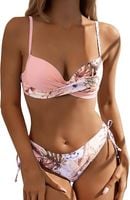 Strój kąpielowy dwuczęściowy bikini push-up tropikalny wzór rozmiar S