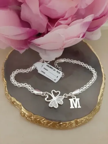 Srebrna bransoletka koniczynka LITERKA PUDEŁKO 925 na Arena.pl