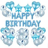 zestaw balonów happy birthday, niebieskie srebrne 50szt bln04
