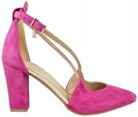 Fuksja złote cekiny czółenka damskie Prestige 2281/OBL skóra zamszowa r.39