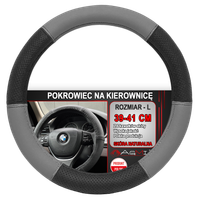NAKŁADKA NA KIEROWNICĘ SKÓRZANA POKROWIEC SKÓRA CZARNO SZARA 39-41 CM