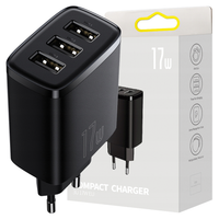 ładowarka sieciowa baseus compact quick charger, 3x usb, 17w (czarna)