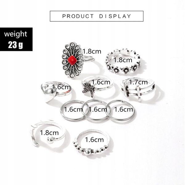 Srebrny ZESTAW PIERŚCIONKÓW RETRO PUNK BOHO 13 zdjęcie 1