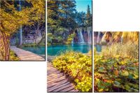 60 90CM OBRAZ 3 ELEM JEZIORO PLITVICE JESIENIĄ ŚCIENNY DRUK PŁÓTNO