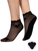 Skarpety damskie koronkowe za kostkę serca czarne 3PAK 36-41 YOCLUB