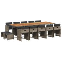 15-cz. zestaw mebli ogrodowych z poduszkami, szary, rattan PE