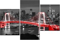 60 90CM OBRAZ 3 ELEM TOKYO MOST TĘCZOWY CZERWIENI ŚCIENNY DRUK PŁÓTNO