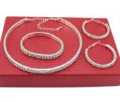 KOMPLET BIŻUTERII SREBRNEJ Z CYRKONIAMI 3 CZĘŚCIOWY CHOKER PREMIUM