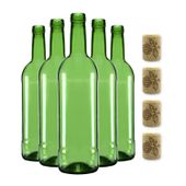 15x Butelka na wino 750 ml BORDEAUX ZIELONA z korkiem aglomerowanym