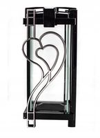 Znicz Lampion Kwadrat z ozdobnym sercem srebrnym - Lampion Pałka 31cm wys.