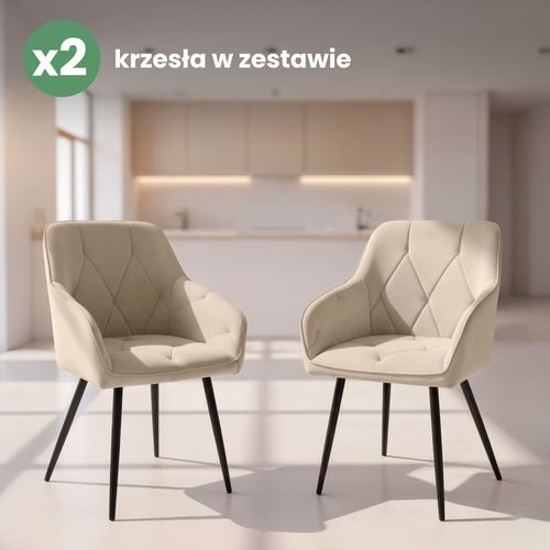 2x Krzesło welurowe tapicerowane do salonu DIAMANTE Beżowe Czarne nogi na Arena.pl
