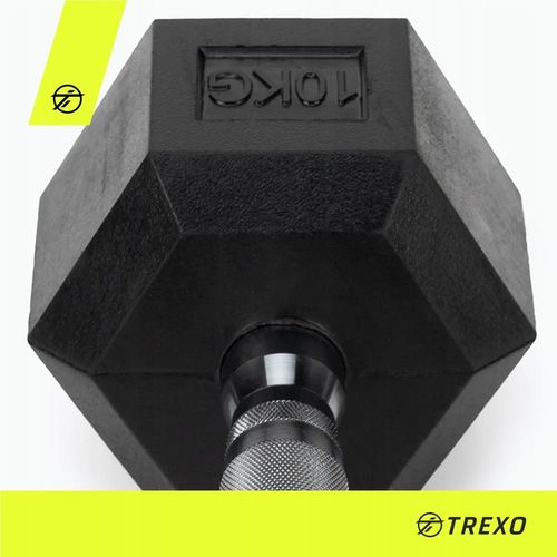 Hantel ogumowany TREXO Hex 10 kg ANTYPOŚLIZGOWOŚĆ HEKSAGONALNE SOLIDNE na Arena.pl