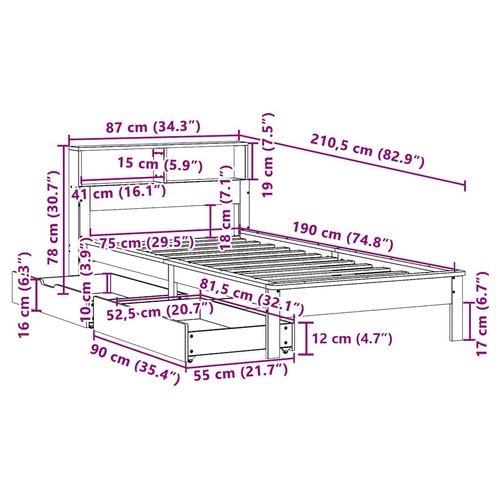 Łóżko z regałem, bez materaca, woskowy brąz, 75x190 cm, sosnowe na Arena.pl
